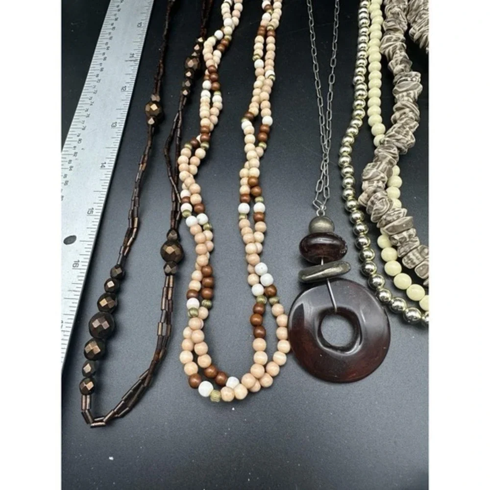 Vintage Lot Necklaces Robert Rose‎ Wood Boho Ethnic Stone Beaded Bronze Tone